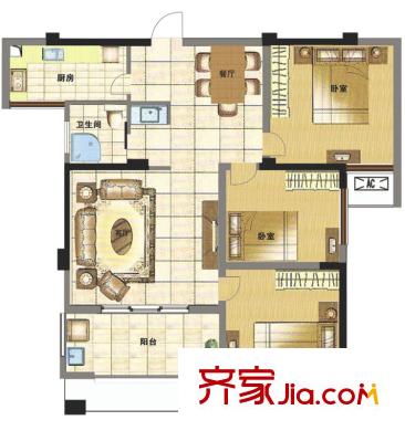 鑫泰苑戶型圖戶型C 3室2廳1衛(wèi)1廚