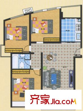 西域綠洲戶型圖戶型M 3室1廳1衛(wèi)1廚