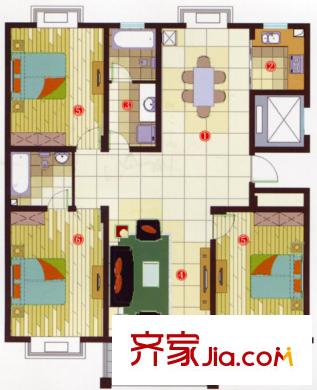 彩云居戶型圖小高層D7-01、04戶型 3室2廳2衛(wèi)1廚