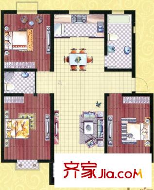 彩云居戶型圖多層A12幢/A13幢K戶型 3室2廳2衛(wèi)