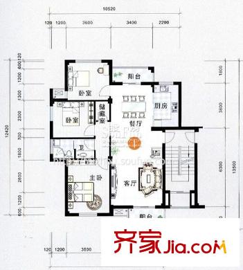 景泰園戶型圖戶型圖I 3室2廳1衛(wèi)1廚