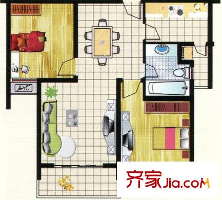 坡子街泰富華庭戶型圖B-J戶型B88.33j92.72 2室1廳1衛(wèi)1廚