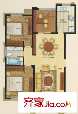 東方花園戶型圖A戶型 3室1廳1衛(wèi)1廚