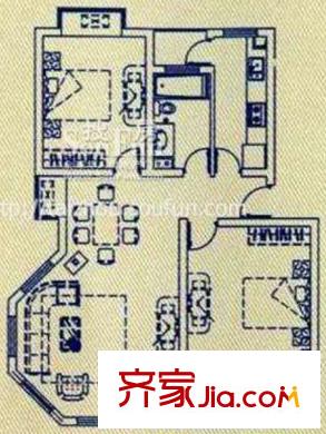 西域綠洲戶型圖E2戶型 2室2廳1衛(wèi)1廚