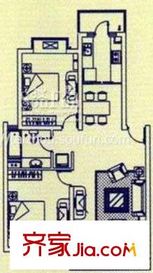 西域綠洲戶型圖A1戶型 2室2廳1衛(wèi)1廚