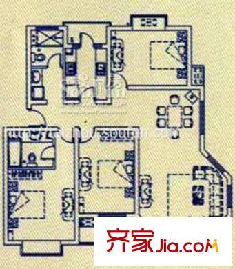 西域綠洲戶型圖F1戶型 3室2廳1衛(wèi)1廚