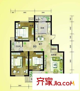 景泰園戶型圖B5型 3室2廳1衛(wèi)1廚