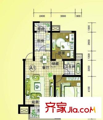景泰園戶型圖A1型 2室1廳1衛(wèi)1廚