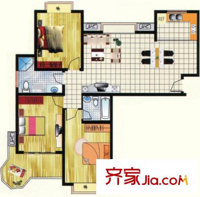 坡子街泰富華庭戶型圖A戶型-131.02 3室2廳2衛(wèi)1廚