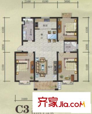 東城國際戶型圖戶型C3 3室2廳2衛(wèi)