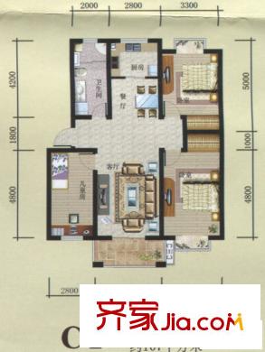 東城國際戶型圖戶型C4 3室2廳1衛(wèi)