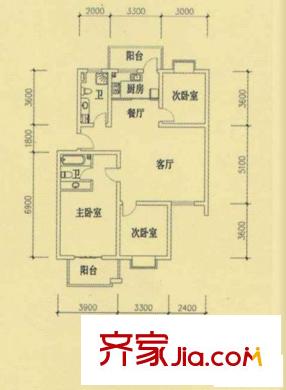 東城國際戶型圖戶型B3 3室2廳2衛(wèi)