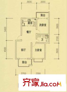東城國際戶型圖戶型A2 2室2廳1衛(wèi)