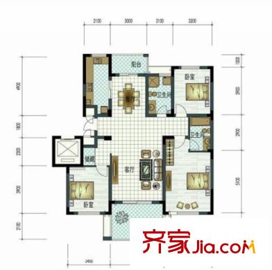 景光小區(qū)戶型圖三居8 3室2廳1衛(wèi)1廚