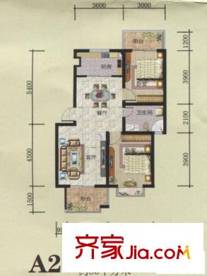 東城國際戶型圖戶型A2 2室2廳1衛(wèi)