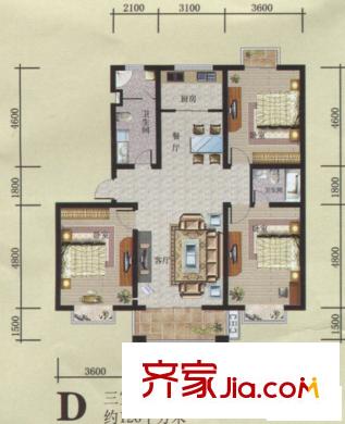 東城國際戶型圖戶型D 3室2廳2衛(wèi)