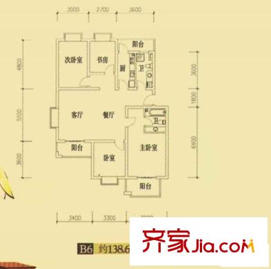 東城國際戶型圖戶型B6 4室2廳2衛(wèi)