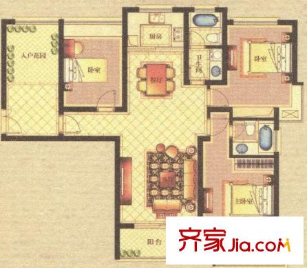 工人新村戶型圖都鐸三房 3室2廳1衛(wèi)1廚