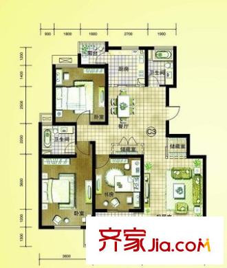 杰盛西苑 3室 戶型圖