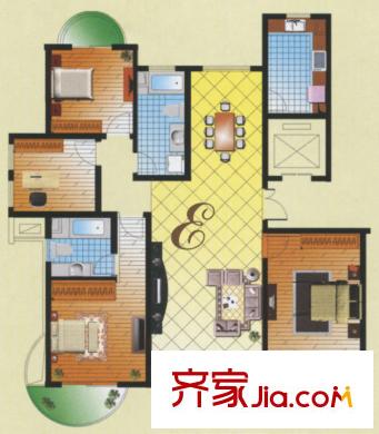 鑫泰花園戶型圖戶型E 2室2廳2衛(wèi)1廚