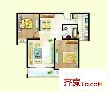 同悅?cè)輬@戶型圖Bb( 兩室兩廳一衛(wèi)） 2室2廳1衛(wèi)1廚