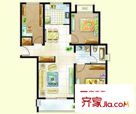 同悅?cè)輬@戶型圖Aa(三室兩廳一衛(wèi)0 3室2廳1衛(wèi)1廚