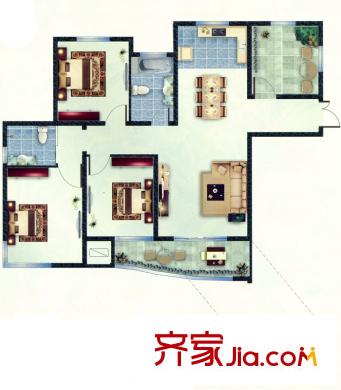 金水灣戶型圖高層J1戶型 3室2廳2衛(wèi)1廚