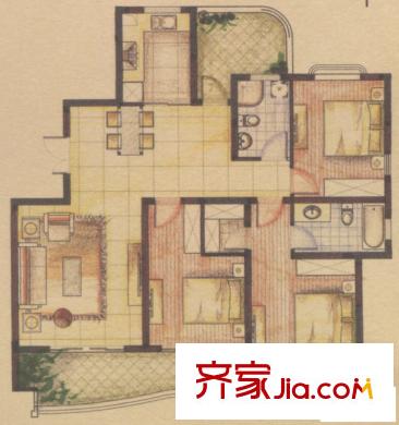 金水灣戶型圖高層標(biāo)準(zhǔn)層平面圖 3室2廳2衛(wèi)1廚