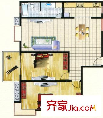 玉城名郡戶型圖C戶型-128.64 2室1廳1衛(wèi)1廚