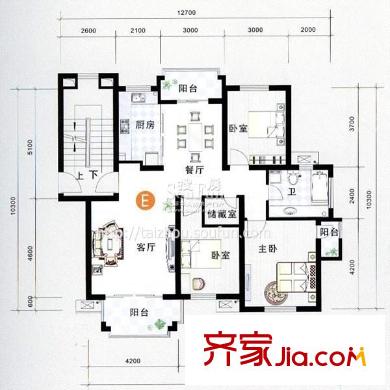 泰河名府戶型圖戶型圖E 3室2廳1衛(wèi)1廚