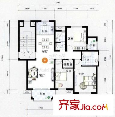 泰河名府戶型圖戶型圖F 3室2廳1衛(wèi)1廚