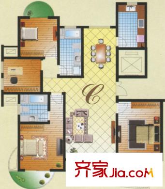 鑫泰花園戶型圖戶型C 3室2廳1衛(wèi)1廚