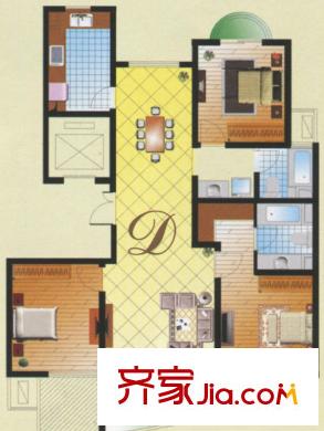 鑫泰花園戶型圖戶型d 3室1廳1衛(wèi)1廚