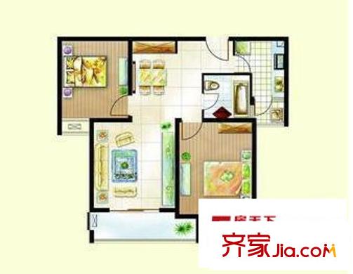 同悅?cè)輬@戶型圖Ab( 二室二廳一衛(wèi)） 2室2廳1衛(wèi)1廚