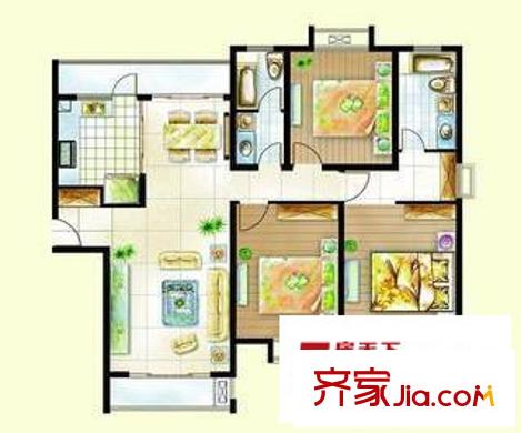 同悅?cè)輬@戶型圖Ba( 三室兩廳二衛(wèi)） 3室2廳2衛(wèi)1廚
