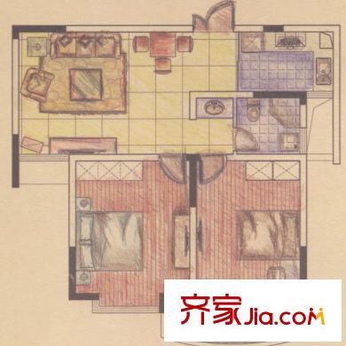 金水灣戶型圖J2戶型 2室2廳1衛(wèi)1廚