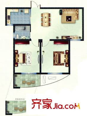 金水灣戶型圖高層J2戶型 2室2廳1衛(wèi)1廚