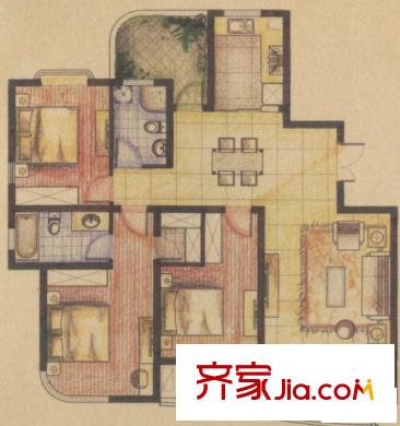 金水灣戶型圖高層標(biāo)準(zhǔn)層平面圖 3室2廳2衛(wèi)1廚