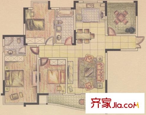 金水灣戶型圖J1戶型 3室2廳2衛(wèi)1廚