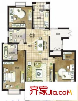 蓮花八區(qū) 3室 戶型圖