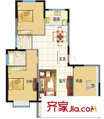 財富廣場戶型圖戶型A3 3室1廳1衛(wèi)1廚