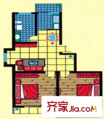 蘇源花園戶型圖戶型D1 2室1廳1衛(wèi)1廚