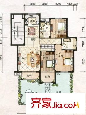 宏基花園戶型圖戶型D 3室2廳1衛(wèi)1廚