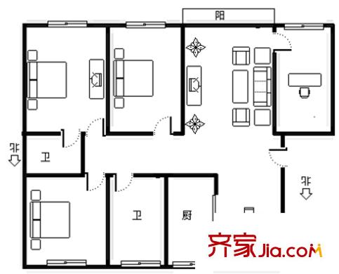 東河陽光 4室 戶型圖