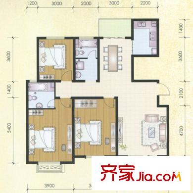 左岸名都N戶型 3室2廳2衛(wèi)1廚