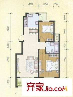 左岸名都I戶型 2室2廳1衛(wèi)1廚