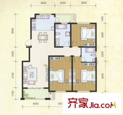 左岸名都F`戶型 3室2廳2衛(wèi)1廚