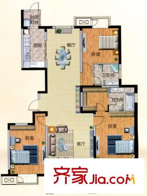 泰州萬達(dá)廣場(chǎng)C戶型 3室2廳2衛(wèi)