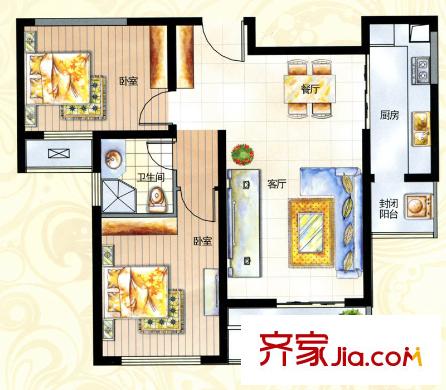 泰州萬達廣場A2戶型 2室2廳1衛(wèi)1廚