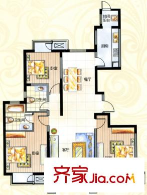 泰州萬達廣場B戶型 3室2廳2衛(wèi)1廚